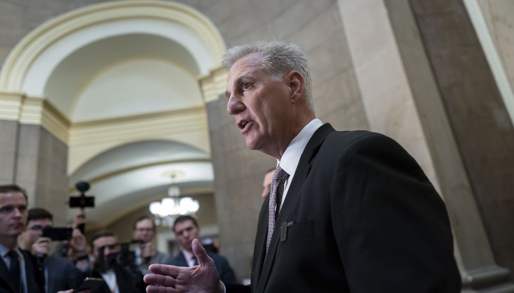 House Speaker Kevin McCarthy, R-Calif., talks to reporters Oct. 2, 2023, amid news that Rep. Matt Gaetz, R-Fla., plans to file a motion to vacate the speakership. (AP)
