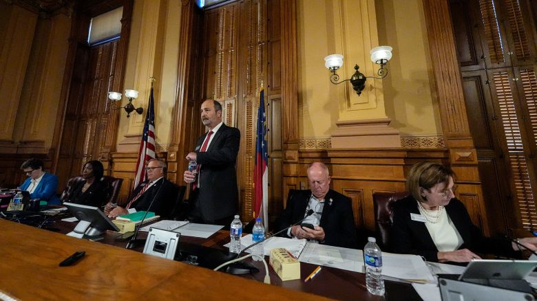 Georgia's State Election Board members discuss proposals for election rule changes at the state capitol on September 20 in Atlanta.